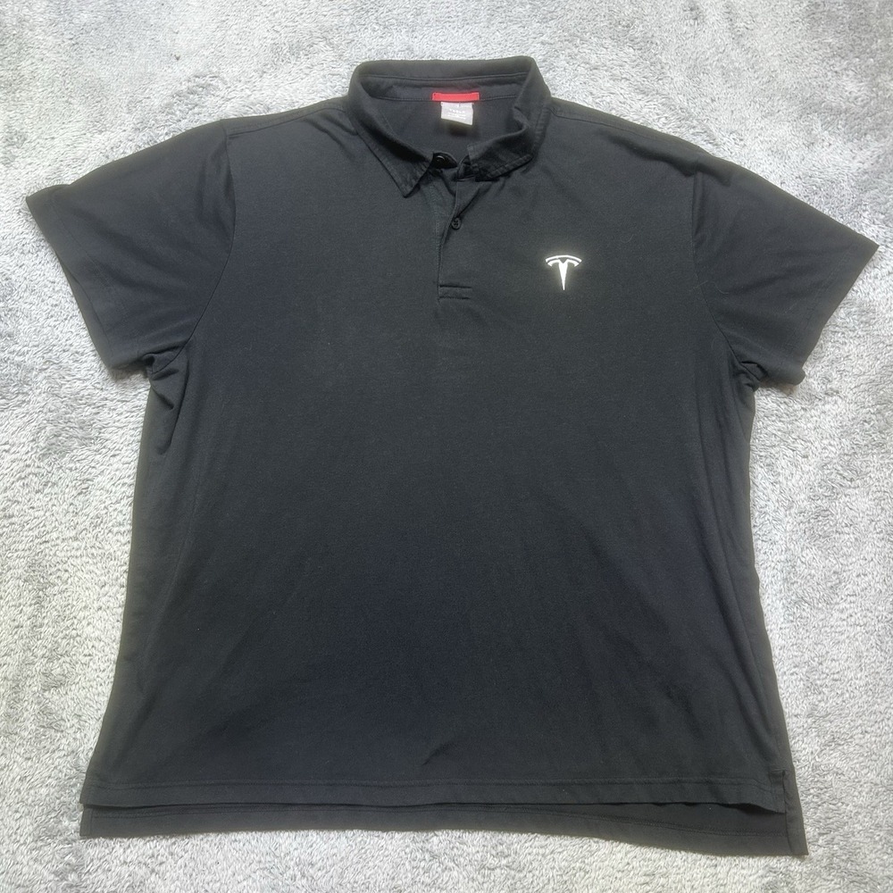 Tesla Polo Shirt Mens Size XL Black Short‎ Sleeve Performance Logo Vehicle Auto